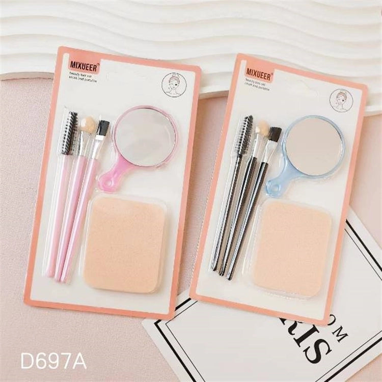 Set de maquillaje con espejo, brochas y esponja, venta por packs de 12.