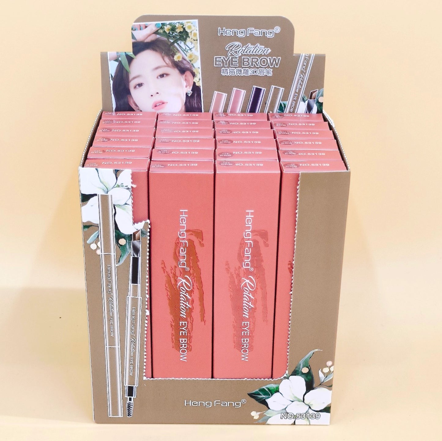 Lápiz de cejas retráctil 3D a prueba de agua, preciso y duradero. Se vende en cajas de 24, ideal para mayoristas y tiendas de belleza.