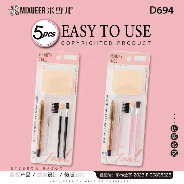 Set de herramientas de maquillaje puff 5 piezas con brochas y esponja, bolsa de 12.